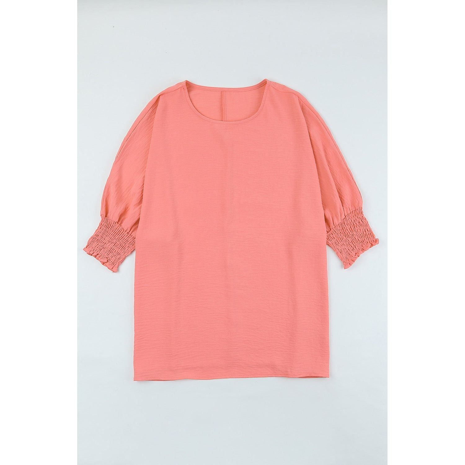 White Plain & Casual Shirred Cuffs Half Sleeve Top