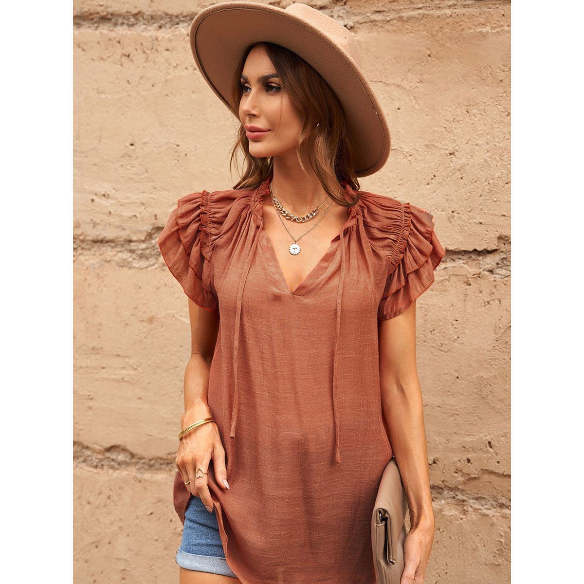 Short Sleeve Top Casual Loose Solid Color T-shirt