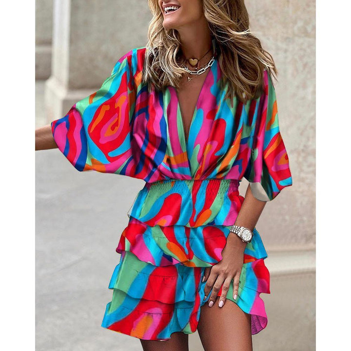 Batman Sleeve V Neck Hem Irregular Hem Dress For Women - Jointcorp