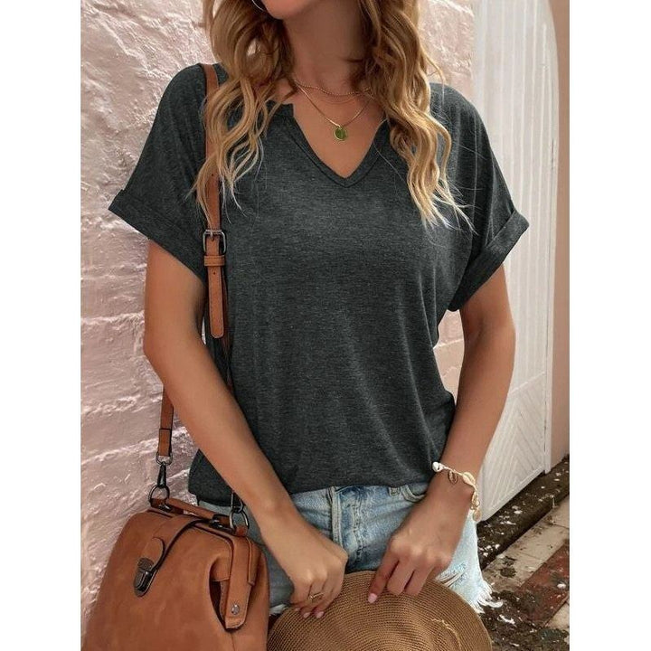 Women's New Solid Neckline Loose Short Sleeve T-shirt - Jointcorp