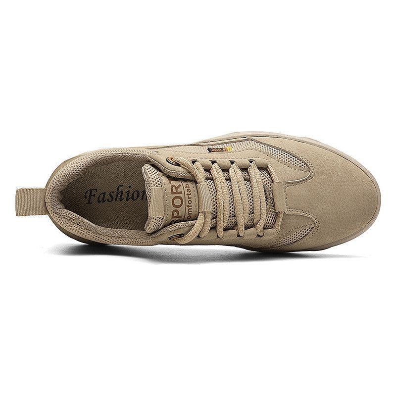 Cowhide Mesh Stitching White Invisible Inner Heightening Men's Shoes