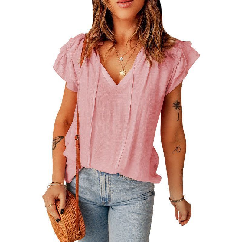 Short Sleeve Top Casual Loose Solid Color T-shirt