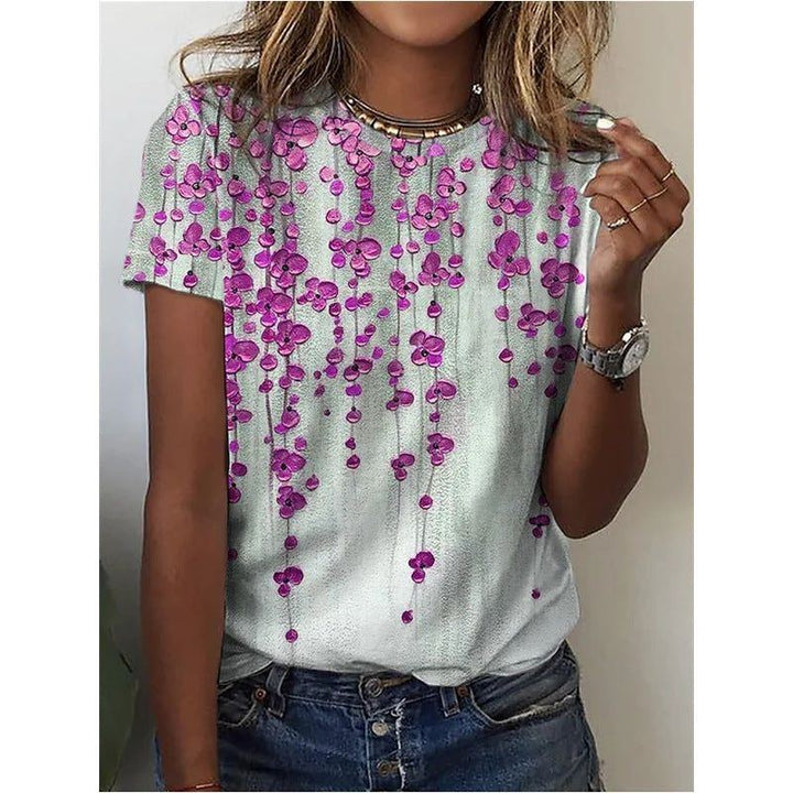 Floral Digital Printed Round Neck Short Sleeve T-shirt - Jointcorp
