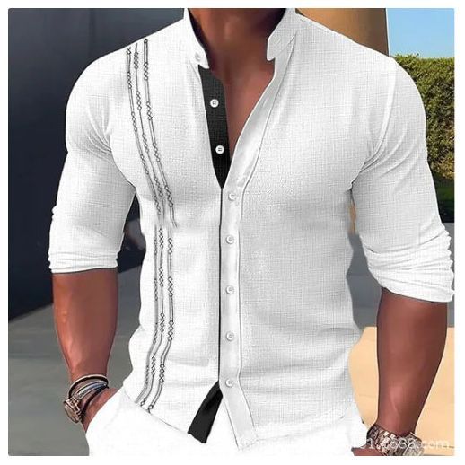 Summer Men's Fashion Stand Collar Button Long Sleeve Shirt - Jointcorp