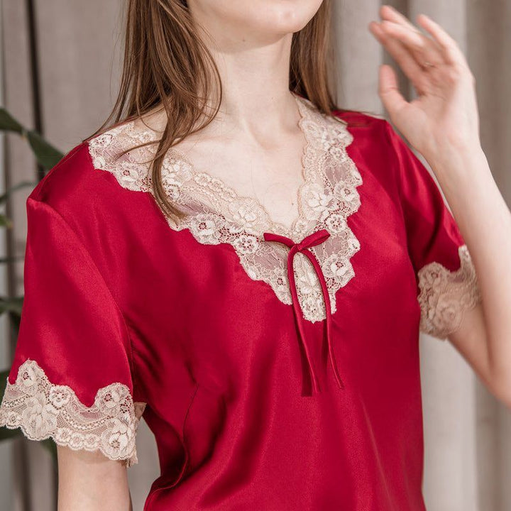 Two-piece female summer silk pajamas - Jointcorp