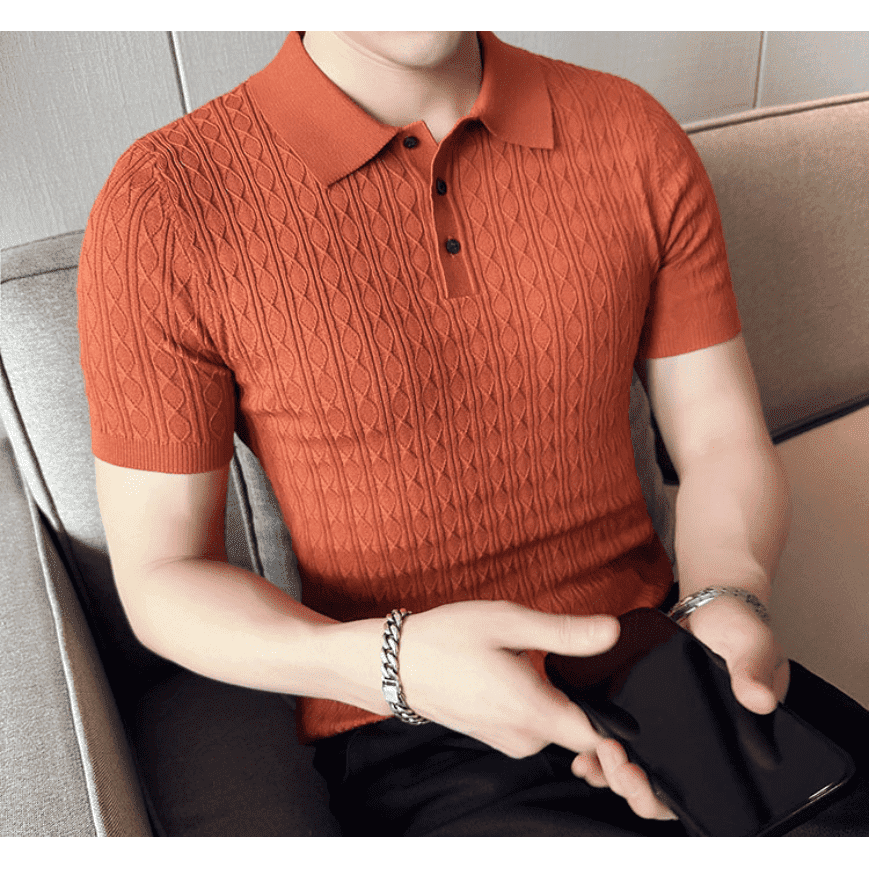 Men's New Young Business Jacquard Knitted Short-sleeved T-shirt - Jointcorp