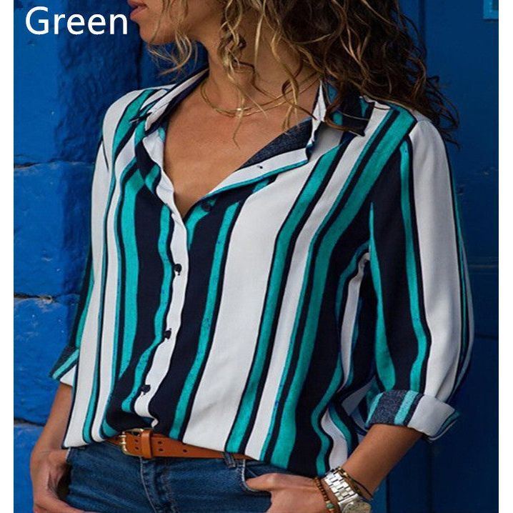 Contrast Color Striped Long Sleeve Multi-color Shirt Women's Top