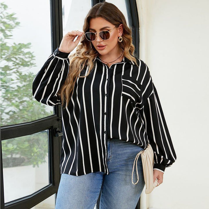 Commuter Relaxed Autumn And Winter Lapel Striped Shirt - Jointcorp