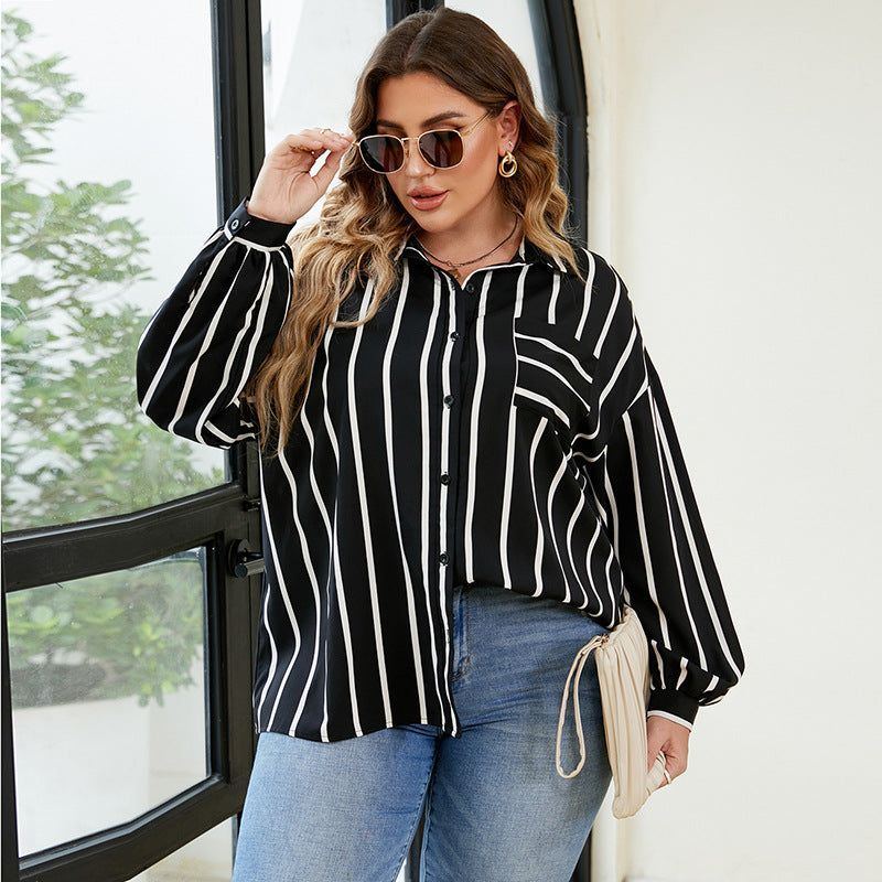 Commuter Relaxed Autumn And Winter Lapel Striped Shirt - Jointcorp