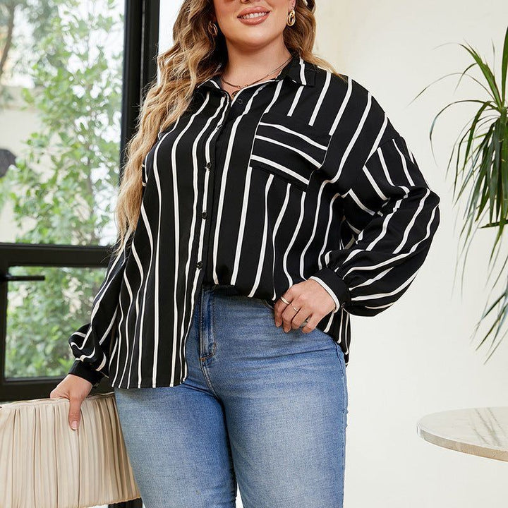 Commuter Relaxed Autumn And Winter Lapel Striped Shirt - Jointcorp