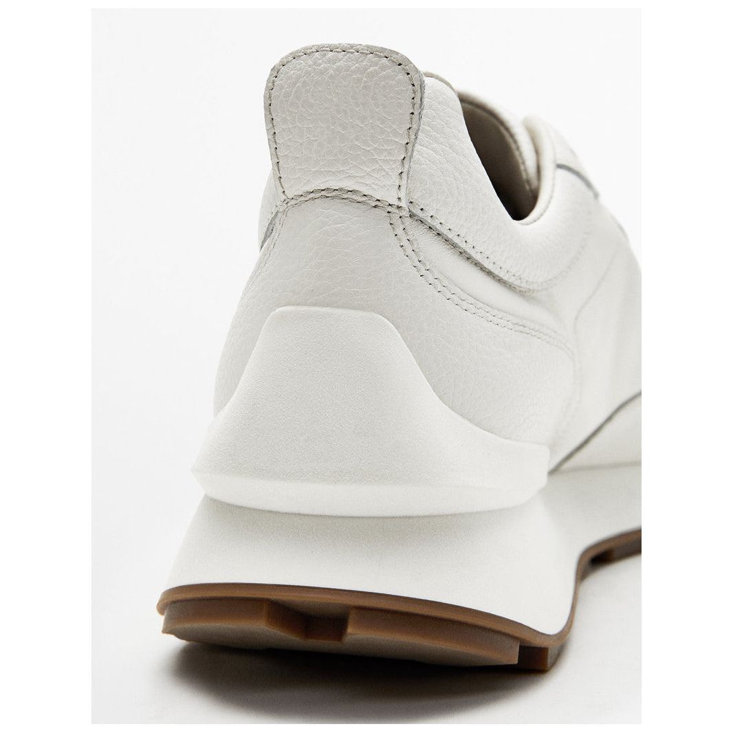 Top Layer Leather Men's Flat Round Toe White Shoes