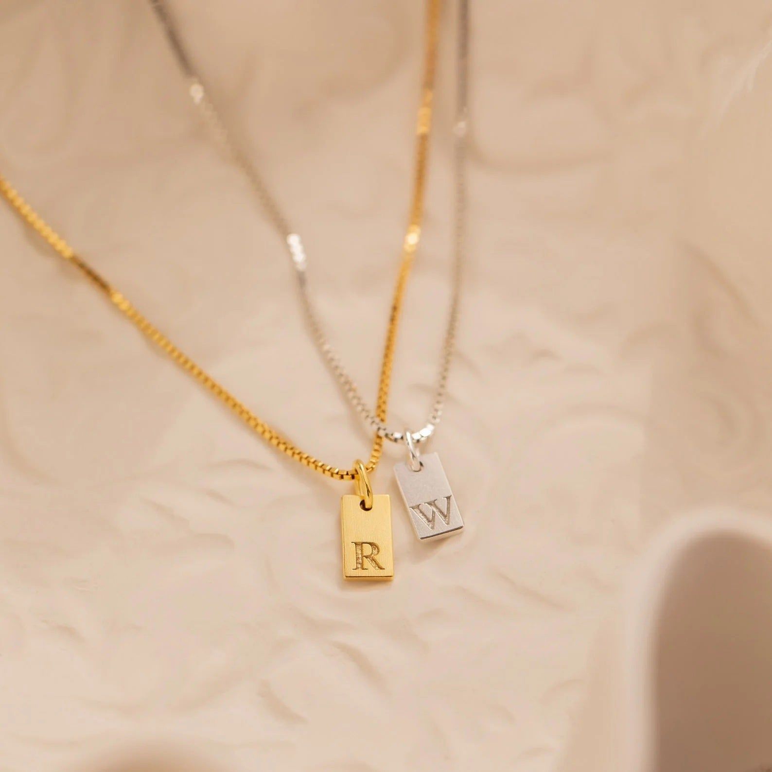 Stainless Steel Simple 26 Letter Hanging Tag Gold Brick Necklace - Jointcorp