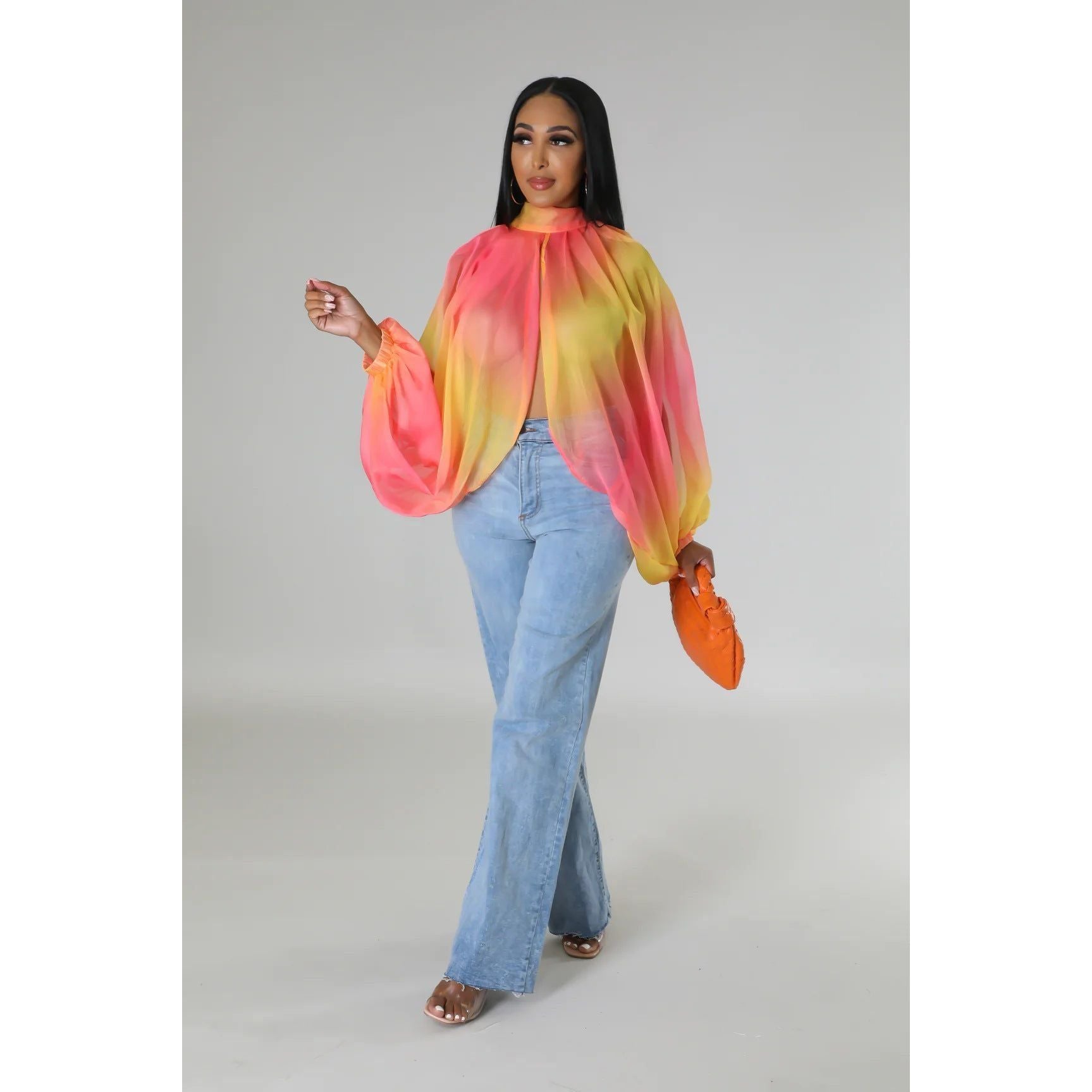 Sexy Loose Translucent Long-sleeved Printed Top