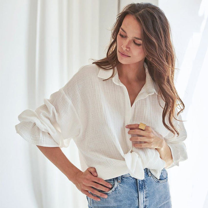 Flared Sleeves Long Sleeves Shirt Pure Cotton Leisure Commute Niche White