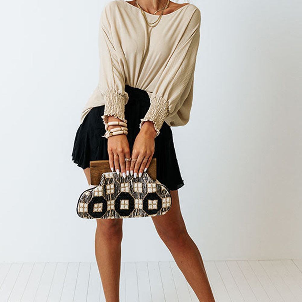 White Plain & Casual Shirred Cuffs Half Sleeve Top