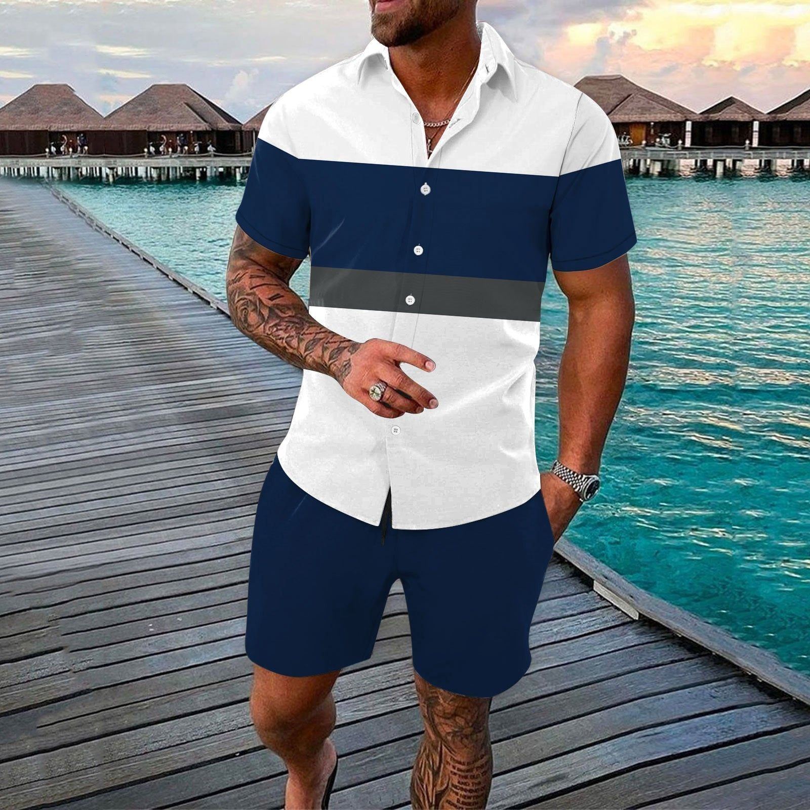 Fashion Men Summer Lapels Shirt Outfit - Jointcorp