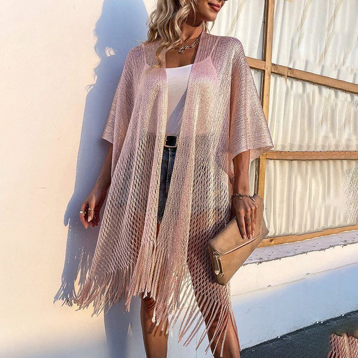 Women's Knitwear Hollowed Out Tassel Cape Shawl Anti-suntan Coat
