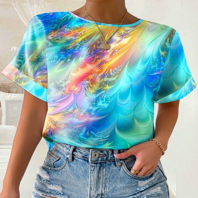Casual Camouflage Printed Round Neck Pullover Women's Short Sleeved T-shirt - Jointcorp