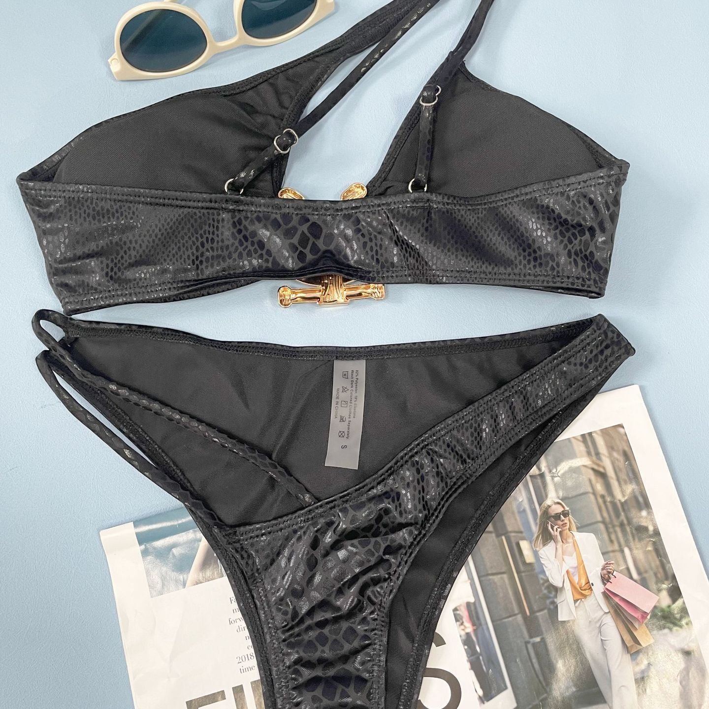 Women Bikini Serpentine Pattern Swimsuit Three Point Tight Swimwear