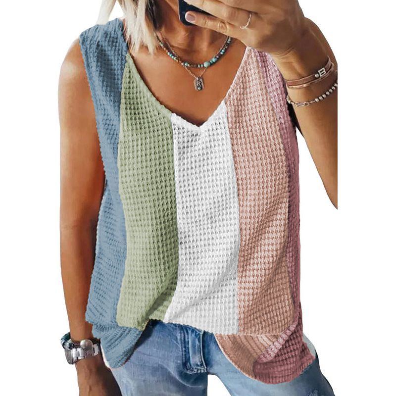 Waffle Contrast Color Top Women's Sleeveless Vest Women - Jointcorp