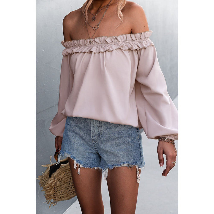 Solid Color Sexy Off-the-shoulder Lantern Sleeve T-shirt Top For Women - Jointcorp