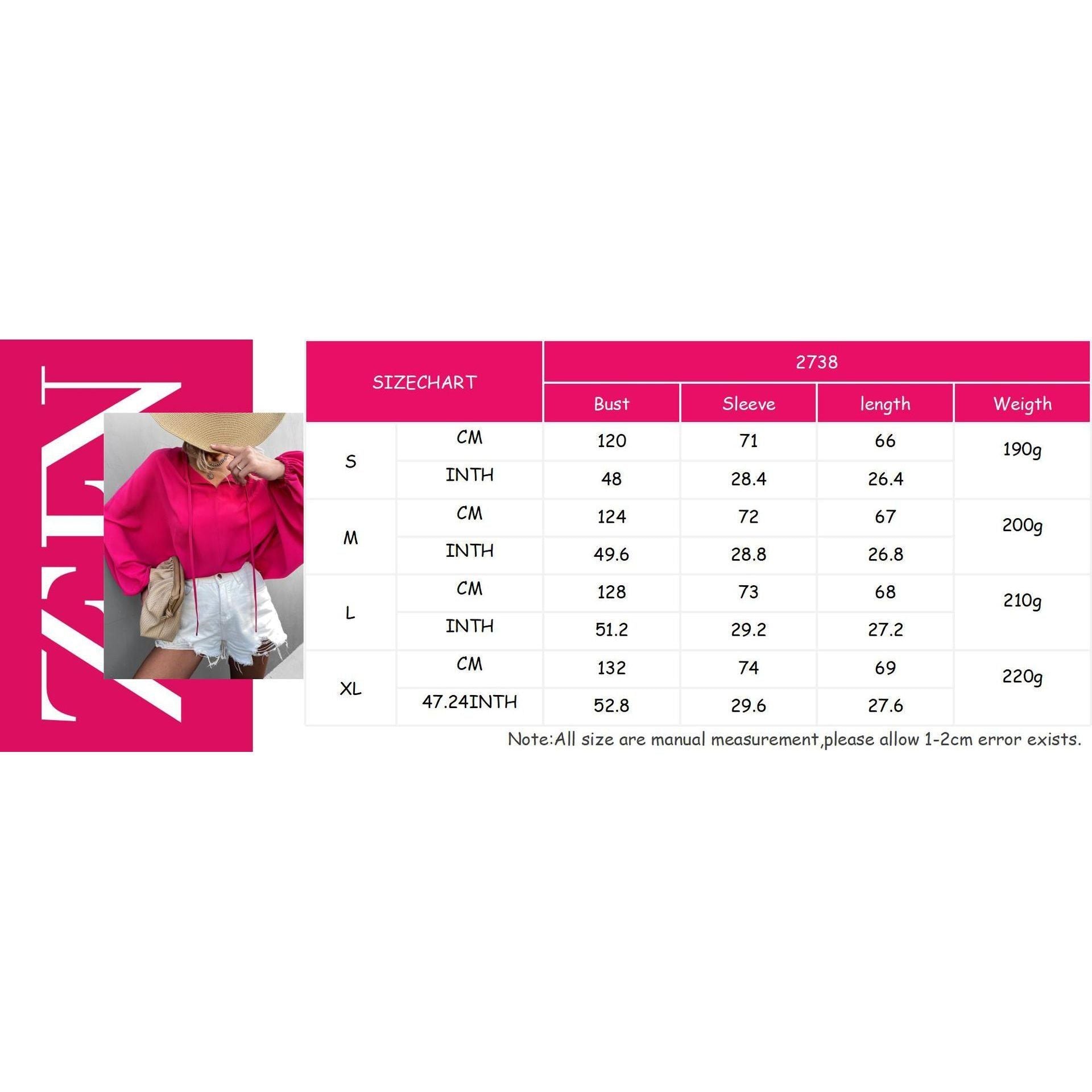 Lantern Sleeve Tied V-neck Loose Casual Top Women