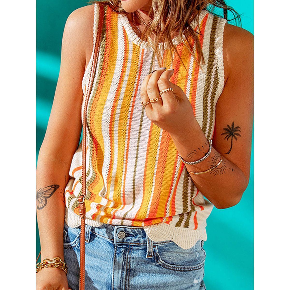 Women's Knitted Striped Sleeveless Slim Top