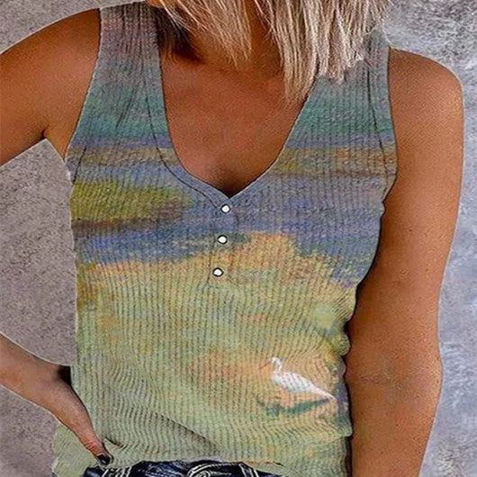 Women's Clothing Graffiti Printing Casual V-neck Sleeveless Vest - Jointcorp
