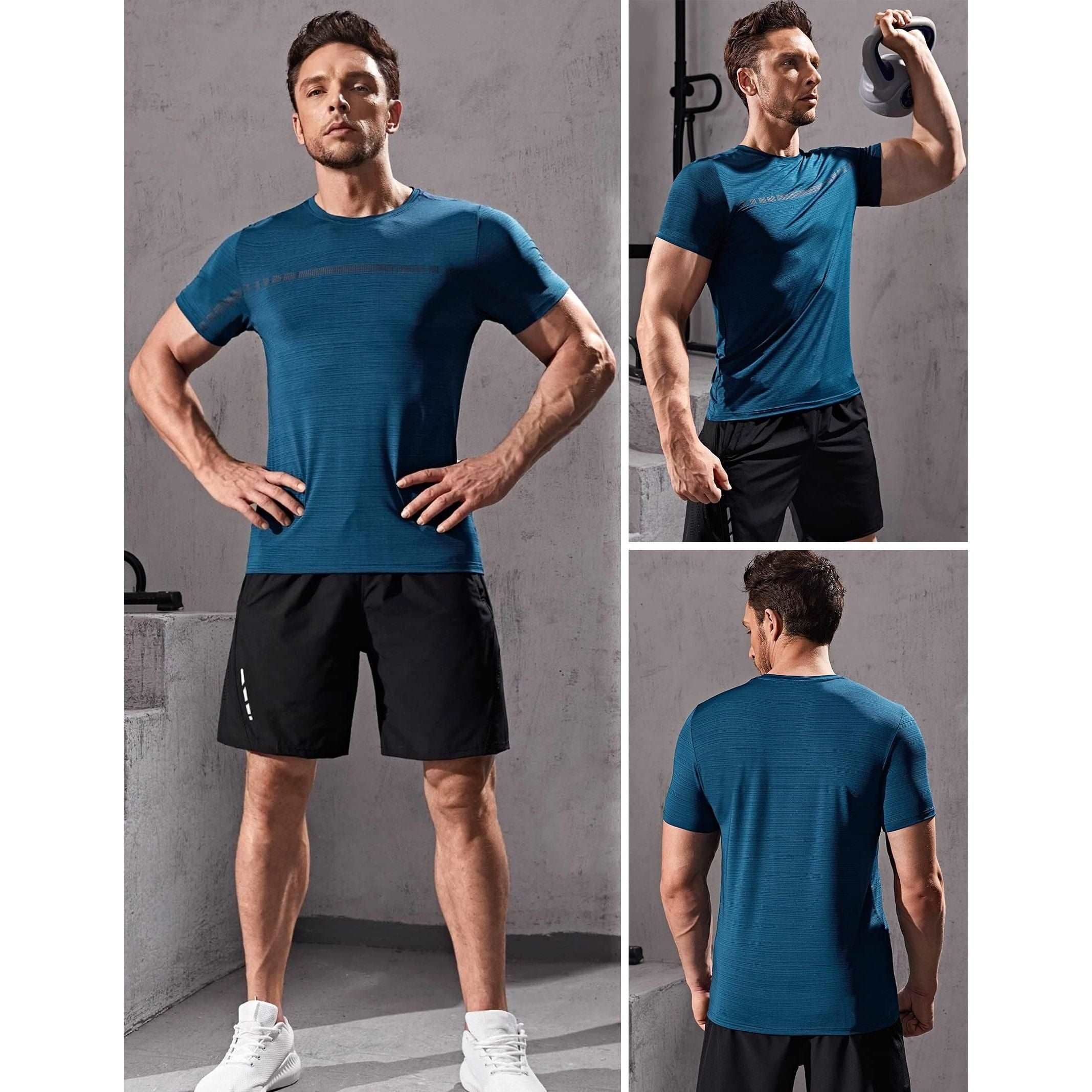 5 Pack Men’s Active Quick Dry Crew Neck T Shirts | Athletic Running Gym Workout Short Sleeve Tee Tops Bulk