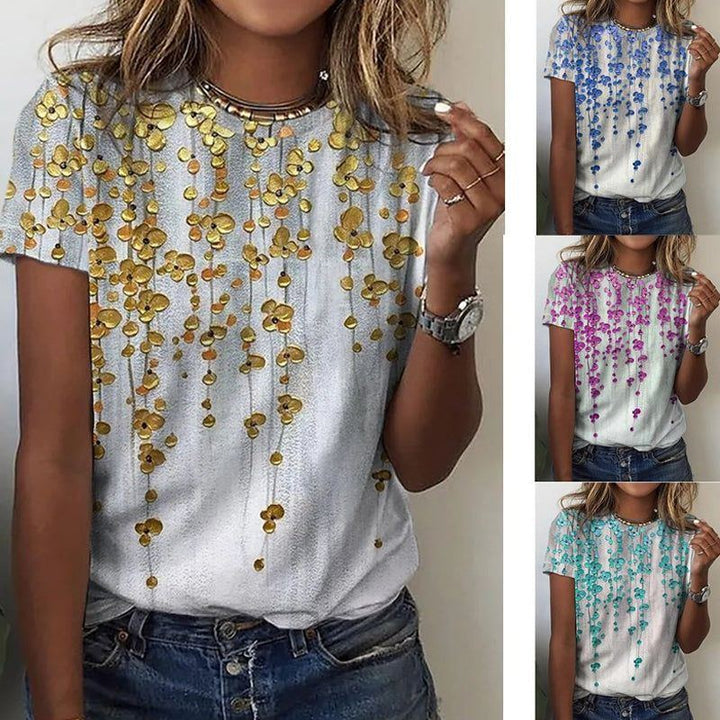 Floral Digital Printed Round Neck Short Sleeve T-shirt - Jointcorp