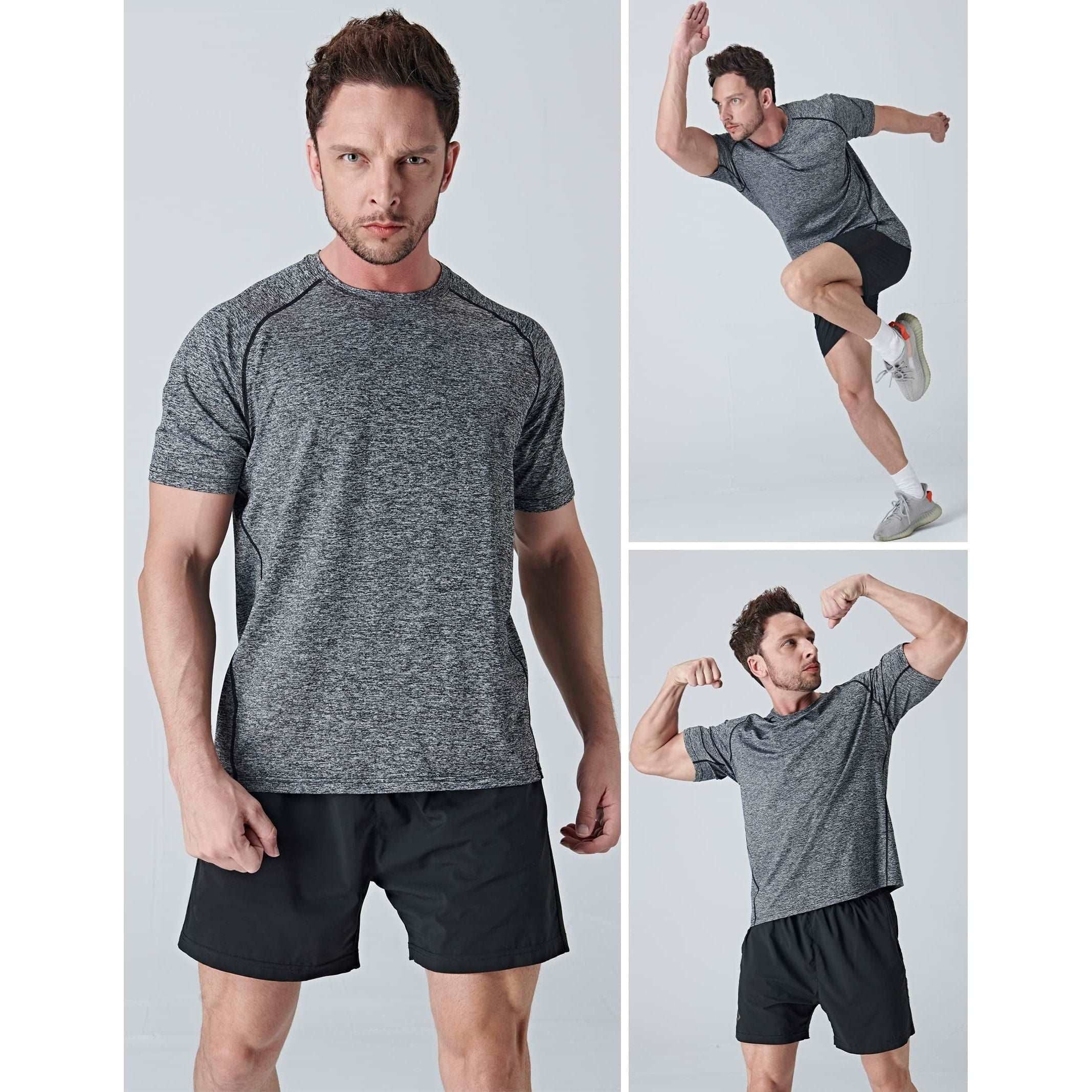 5 Pack Men’s Active Quick Dry Crew Neck T Shirts | Athletic Running Gym Workout Short Sleeve Tee Tops Bulk