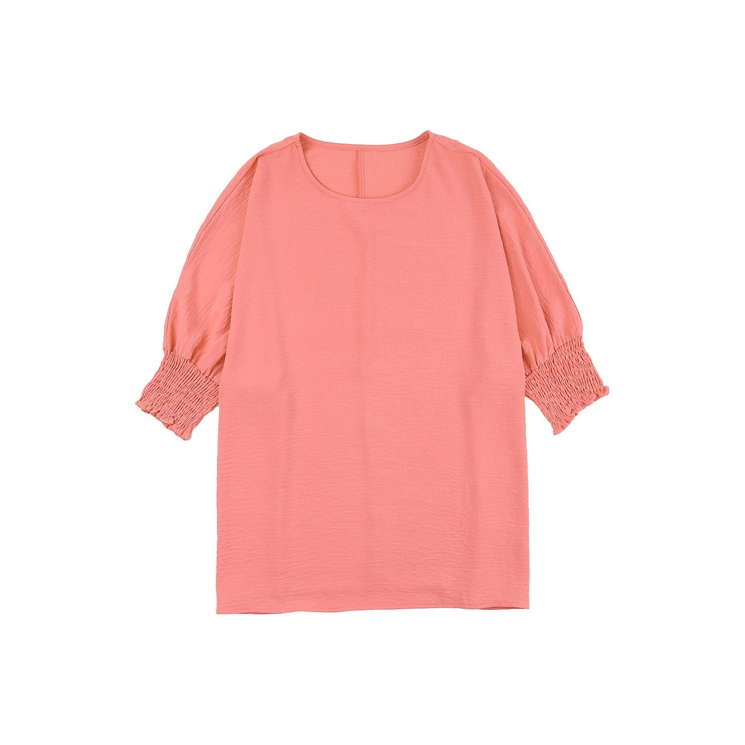 White Plain & Casual Shirred Cuffs Half Sleeve Top
