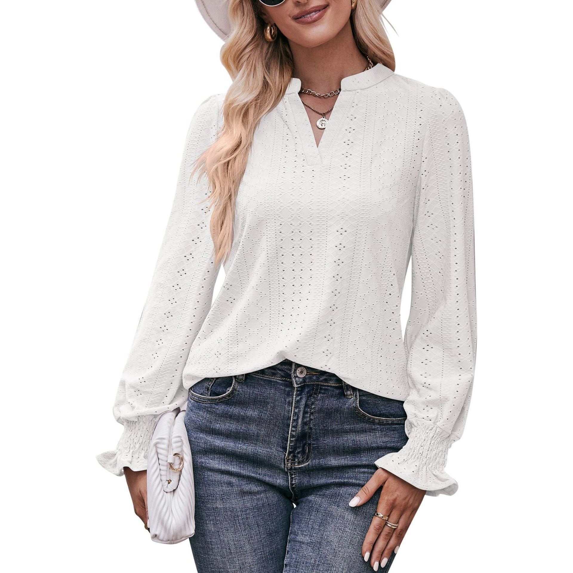 European And American Solid Color T-shirt Hole V-neck - Jointcorp