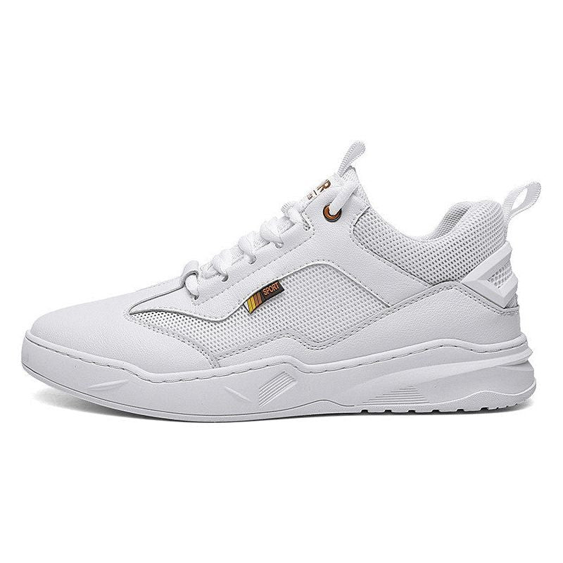 Cowhide Mesh Stitching White Invisible Inner Heightening Men's Shoes