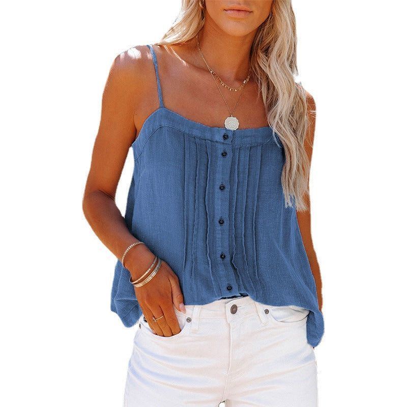 Outer Wear Top Button Square Collar Camisole Denim Vest For Women
