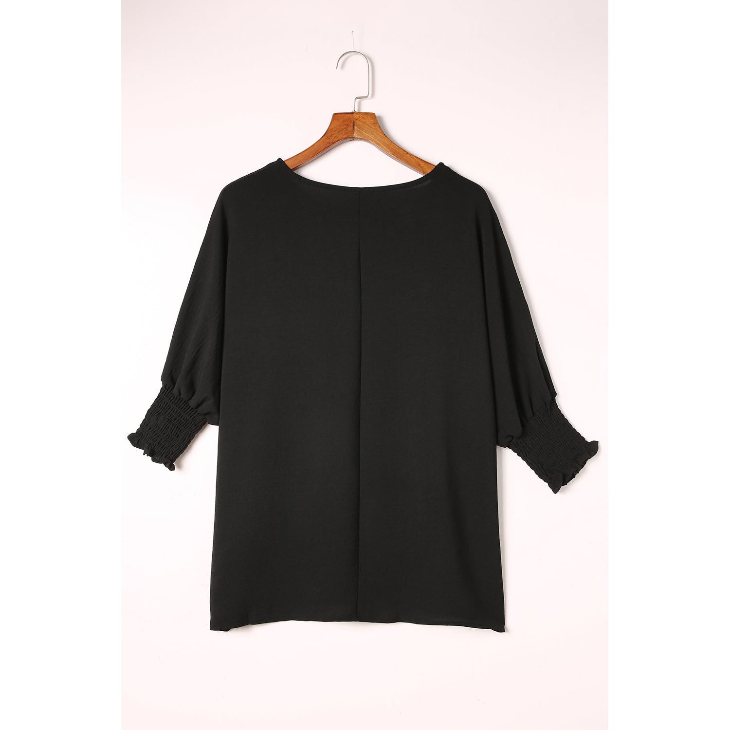 White Plain & Casual Shirred Cuffs Half Sleeve Top