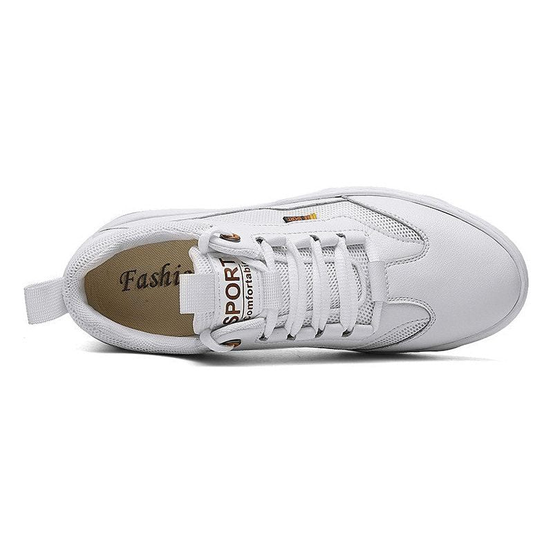 Cowhide Mesh Stitching White Invisible Inner Heightening Men's Shoes