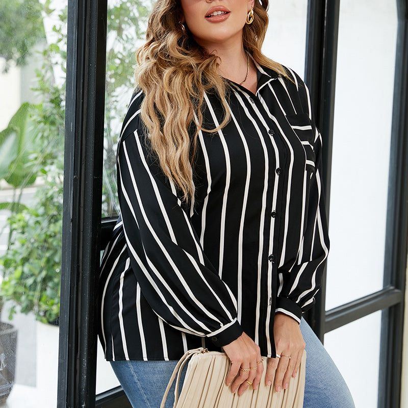 Commuter Relaxed Autumn And Winter Lapel Striped Shirt - Jointcorp