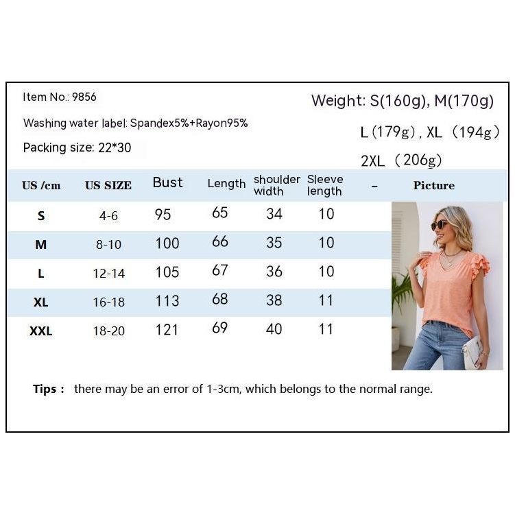 Women's Solid Color And V-neck Pleated Short Sleeves Loose Top