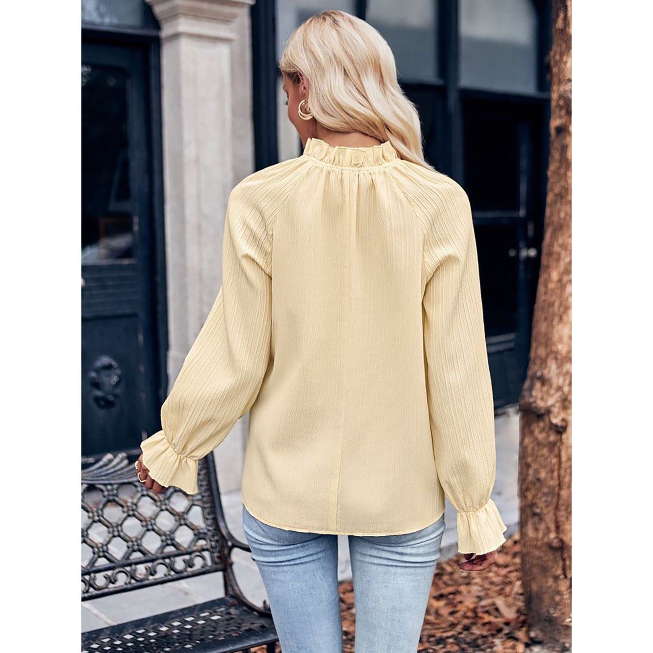 Autumn Women's Ruffled Collar Long Sleeve Jacquard Loose-fitting Top