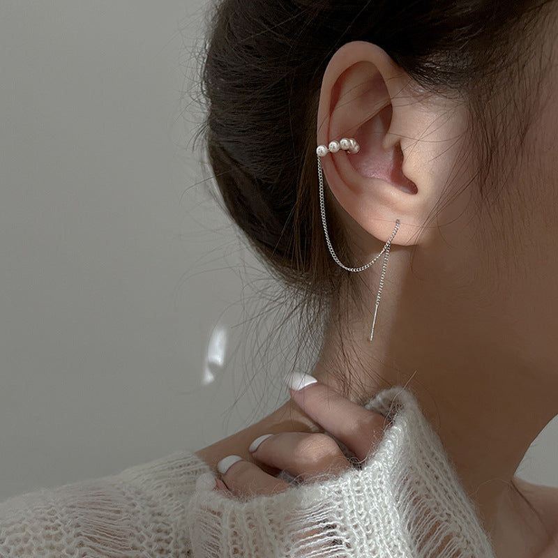 New Chain One-piece Pearl Ear Bone Clip Earrings For Women - Jointcorp