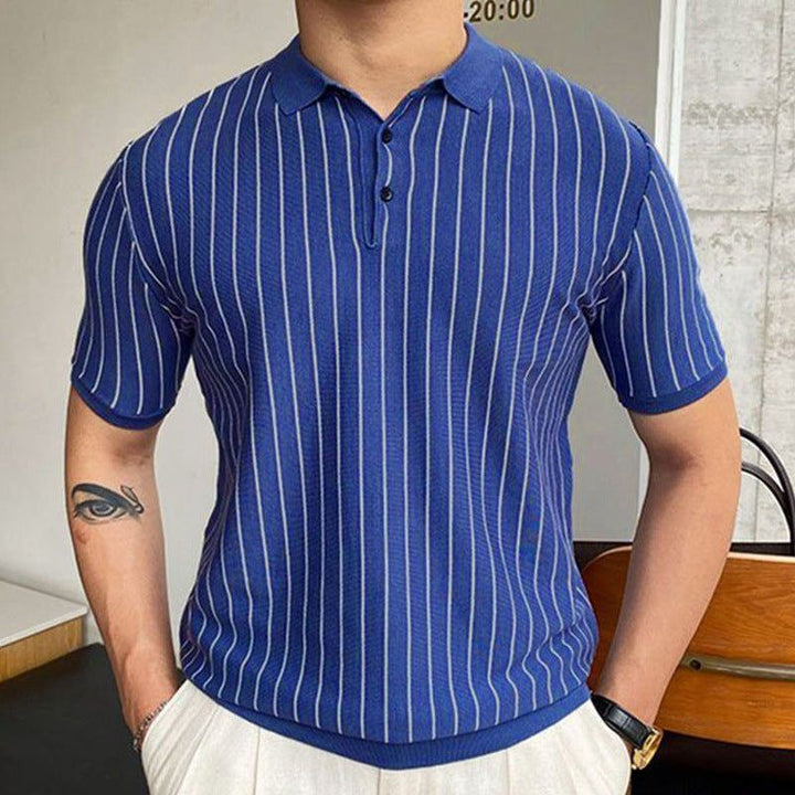 Summer New Striped Slim-fit Short Sleeve Lapel Business - Jointcorp
