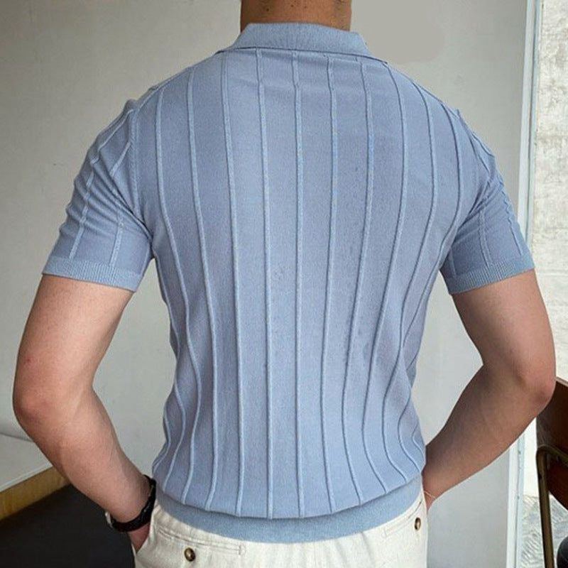 Men's Temperament Pure Color Sweater Lapel Short Sleeve - Jointcorp