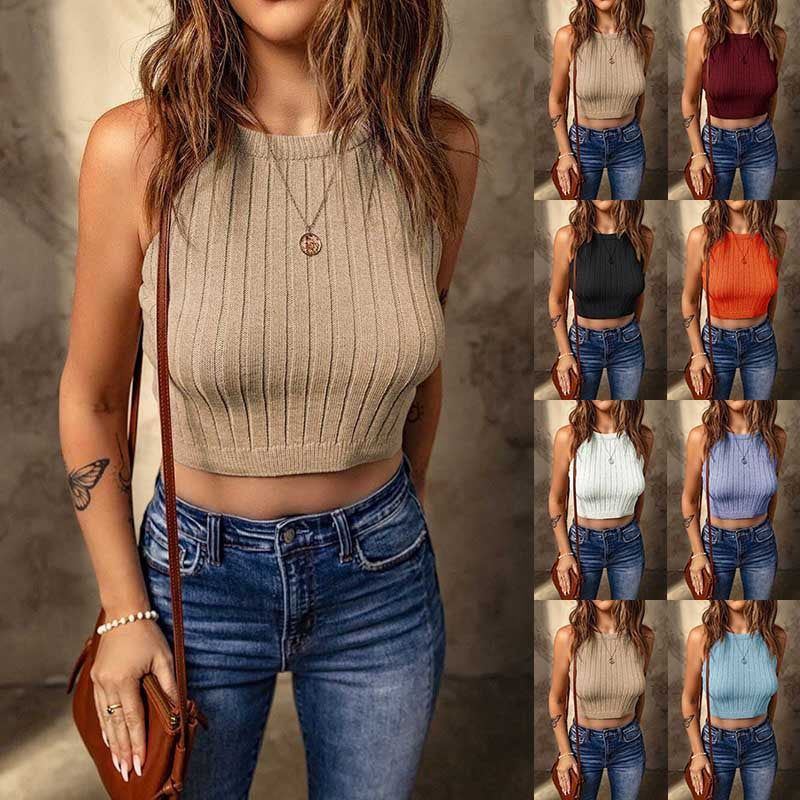 Women's Pure Color Halter Knitted Vest Slim Top - Jointcorp
