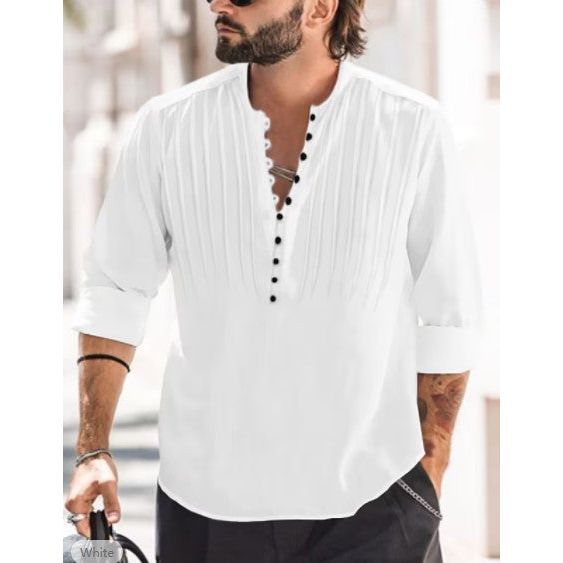 Men's Solid Color Stand Collar Shirt - Jointcorp