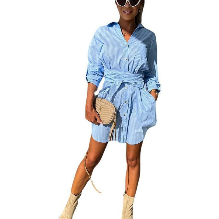 Multi-Color Rolled Sleeves Shirt Dress Women