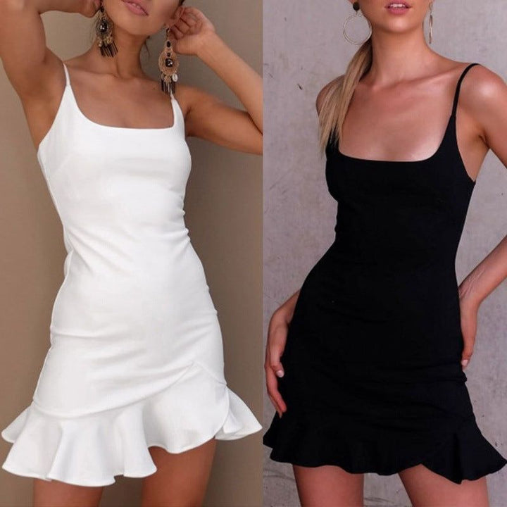 New Ruffles Trumpet Dress Women Sleeveless Spaghetti Strap Slim Summer Dress Party Short Dresses Vestidos - Jointcorp