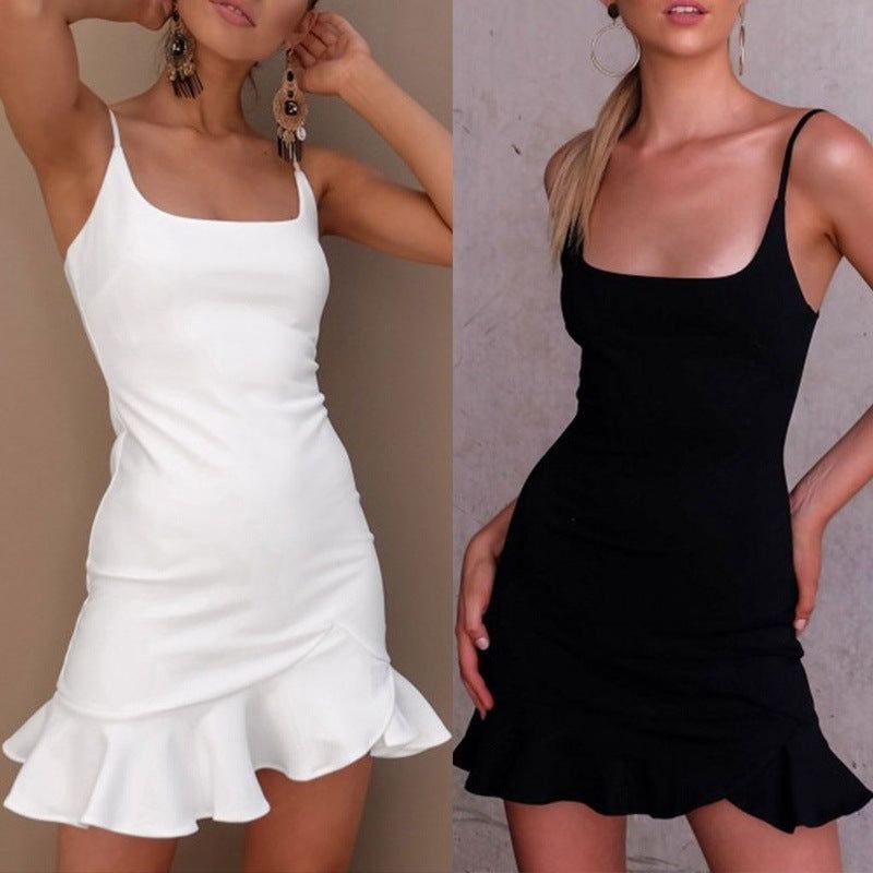 New Ruffles Trumpet Dress Women Sleeveless Spaghetti Strap Slim Summer Dress Party Short Dresses Vestidos - Jointcorp