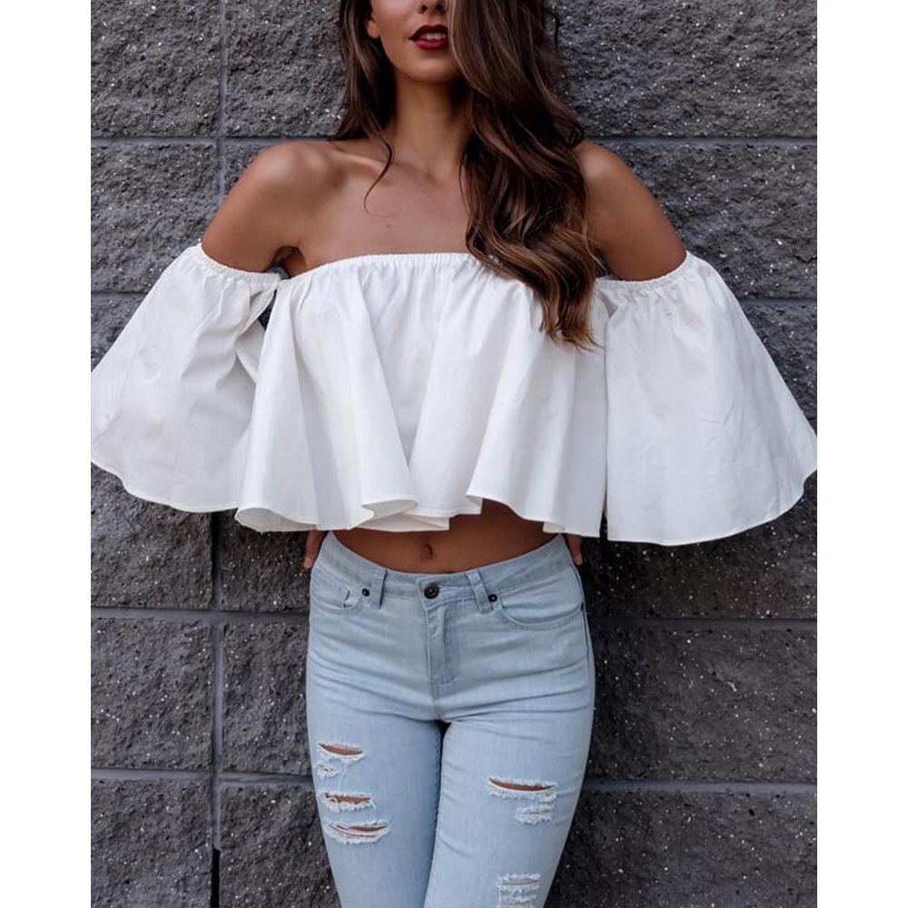 Women's Solid Color Off-shoulder Top