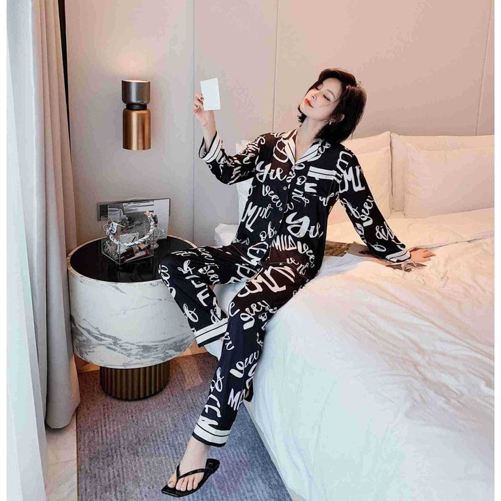Printed pajamas spring and autumn simulation silk - Jointcorp